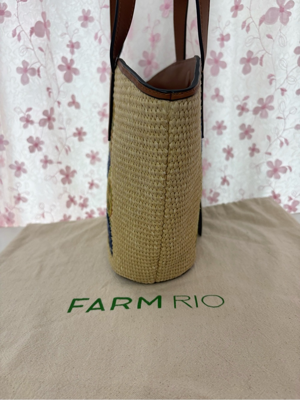 Farm Rio Raffia Basket Tote Bag Small - Picture 4 of 9